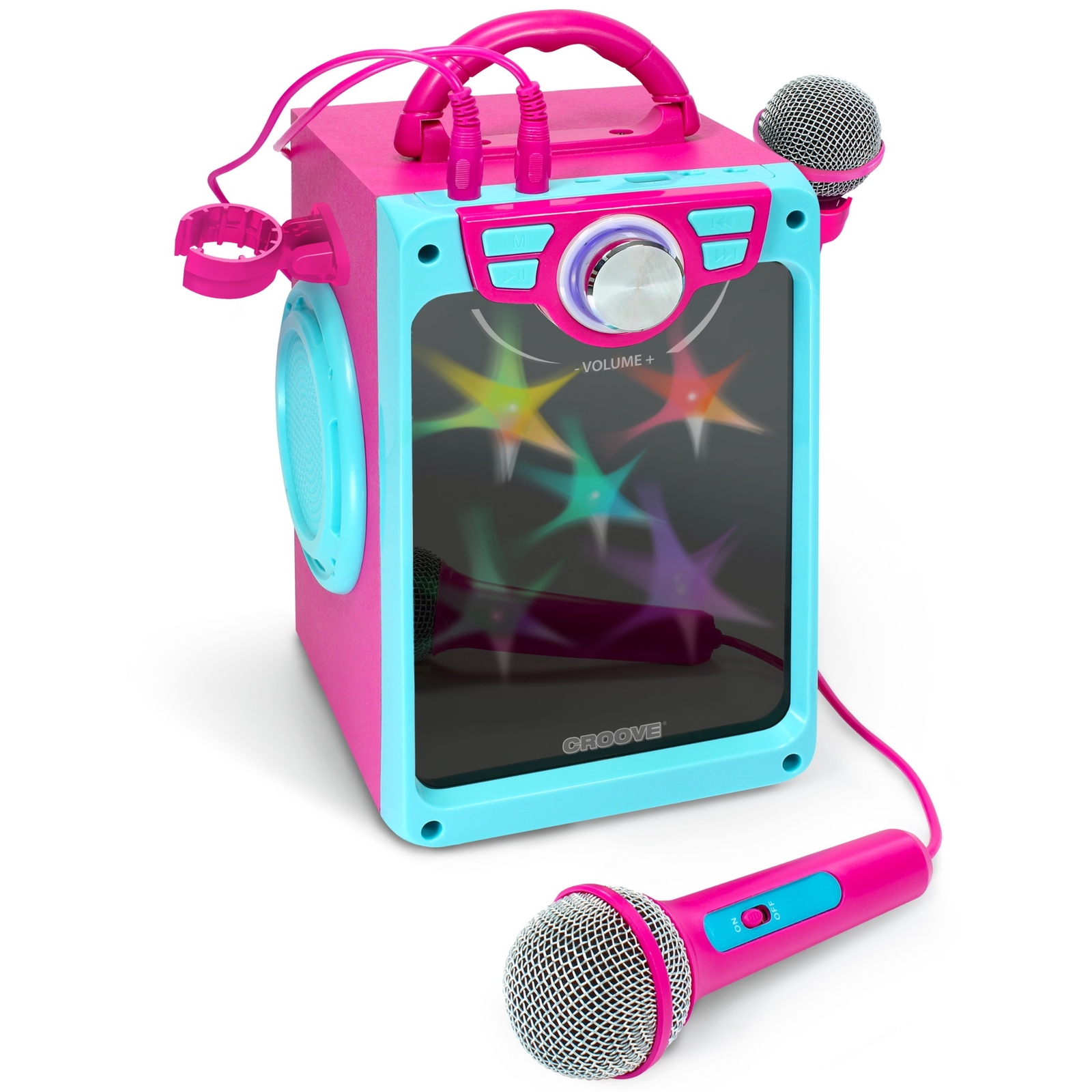 Pink Karaoke Machine for Kids with 2 Microphones Bluetooth/AUX/USB Connectivity