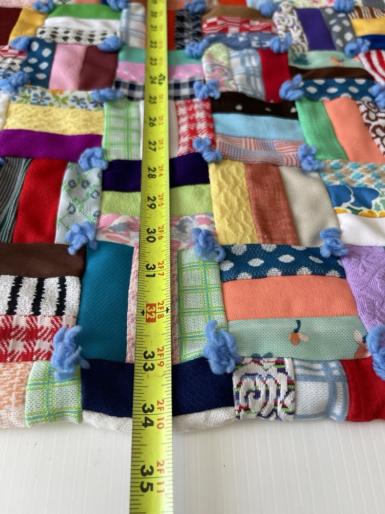 Vintage 70s Handmade Patchwork Quilt Blanket 68x40