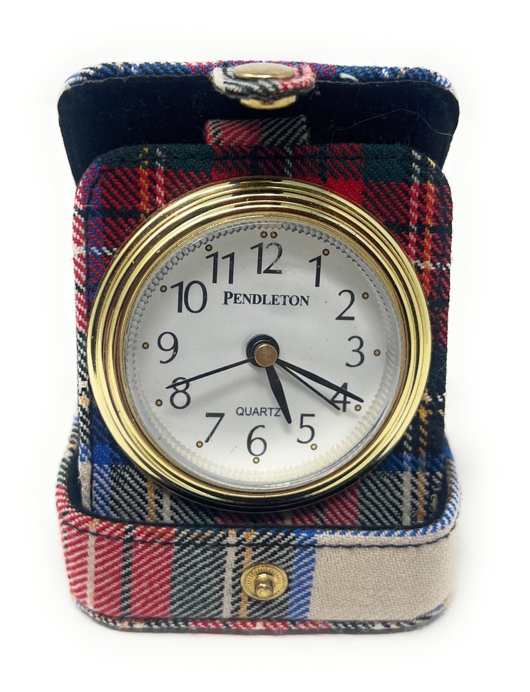 Pendleton Red Plaid Travel Clock 100% Wool Shell