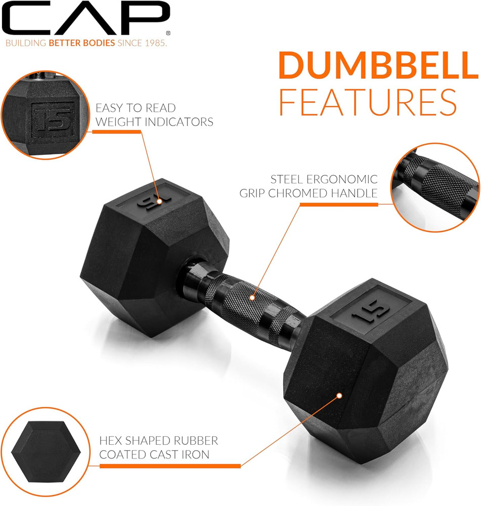 Coated Hex Dumbbell Weight - Single | 10-120 Lbs | Multiple Options