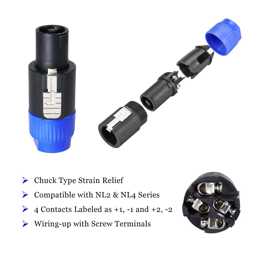 Pro Audio Speakon Connector 4 Pole Orange Blue Speaker Cable Plug & Lock Sockets