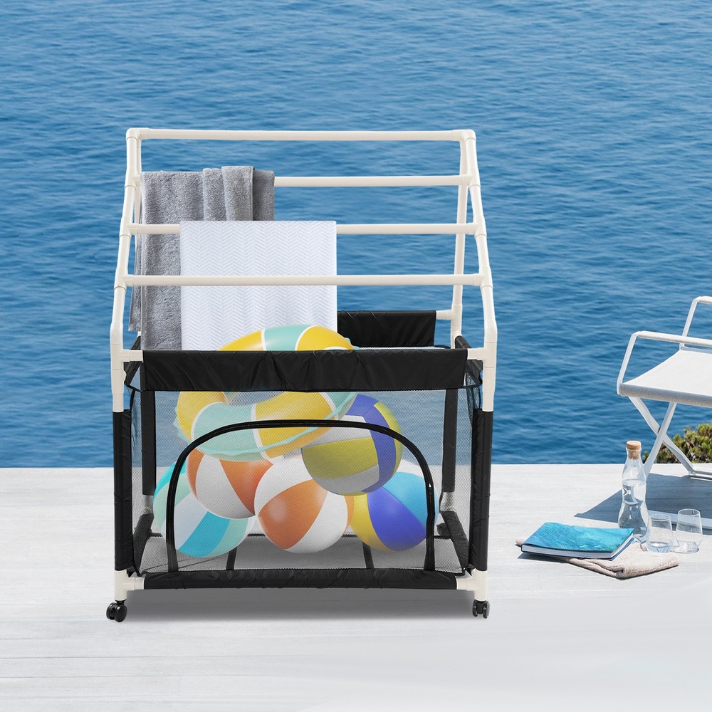 Rolling Pool Noodle Storage Organizer Bin with Mesh