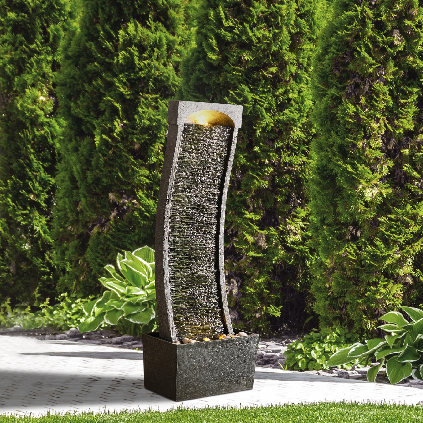 Teamson Home Modern Curved Slate Waterfall Fountain with LED
