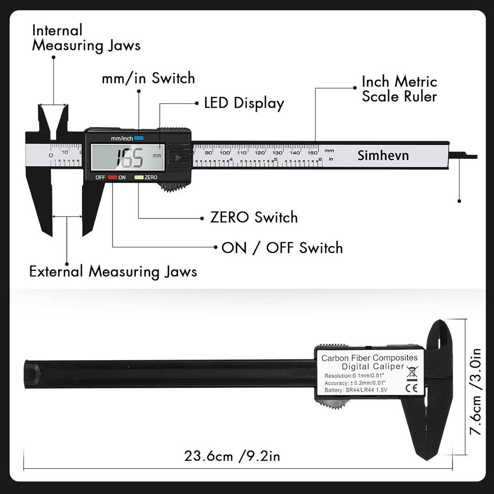 Electronic Digital Calipers, Inch and Millimeter Conversion,Lcd Screen Displays
