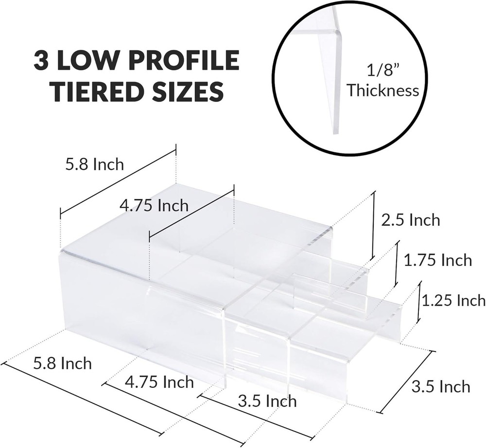 ​​[3-Set] SimbaLux® Acrylic Display Risers Clear Stand Medium Low Profile Tiered