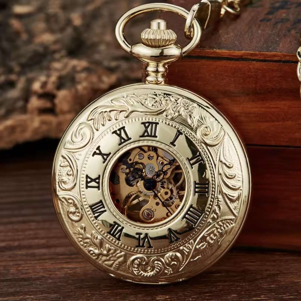 Golden Double Face Mechanical Pocket Watch