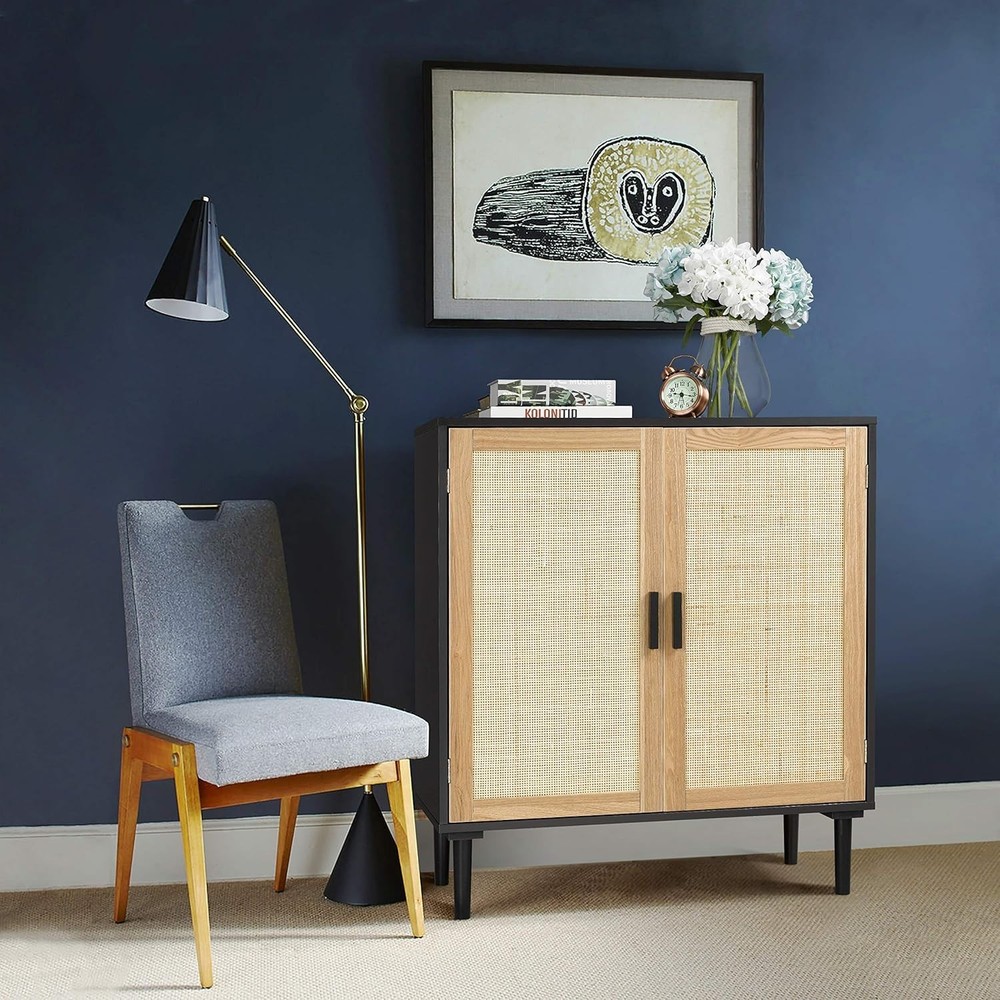 Sideboard Buffet Cabinet, Kitchen Storage Sideboard with Rattan Decorated Doo...