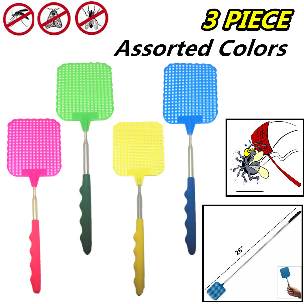 3 PACK EXTENDABLE FLY SWATTER Plastic Bug Mosquito Insect Killer Telescopic