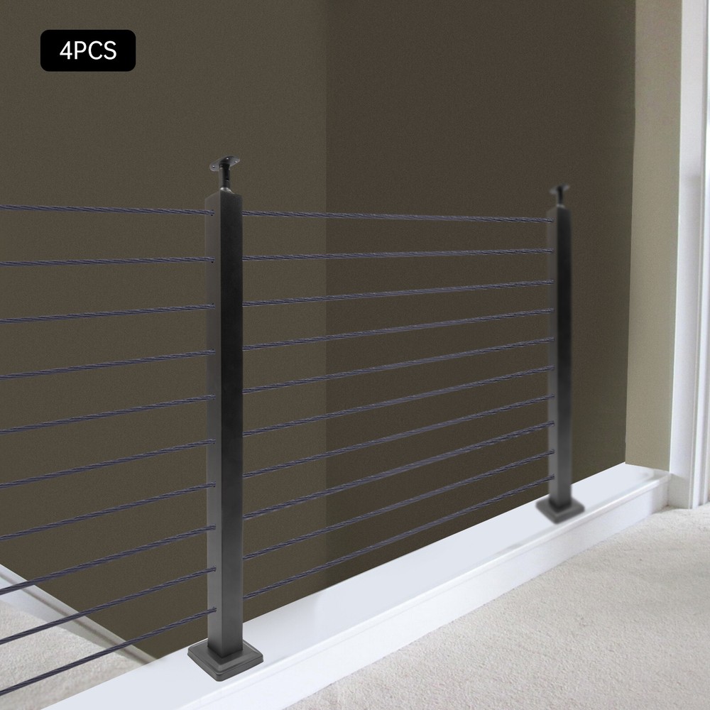 4PCS Cable Railing Posts 36"x2"x2" Adjustable Stainless Steel Pre-drilled Posts