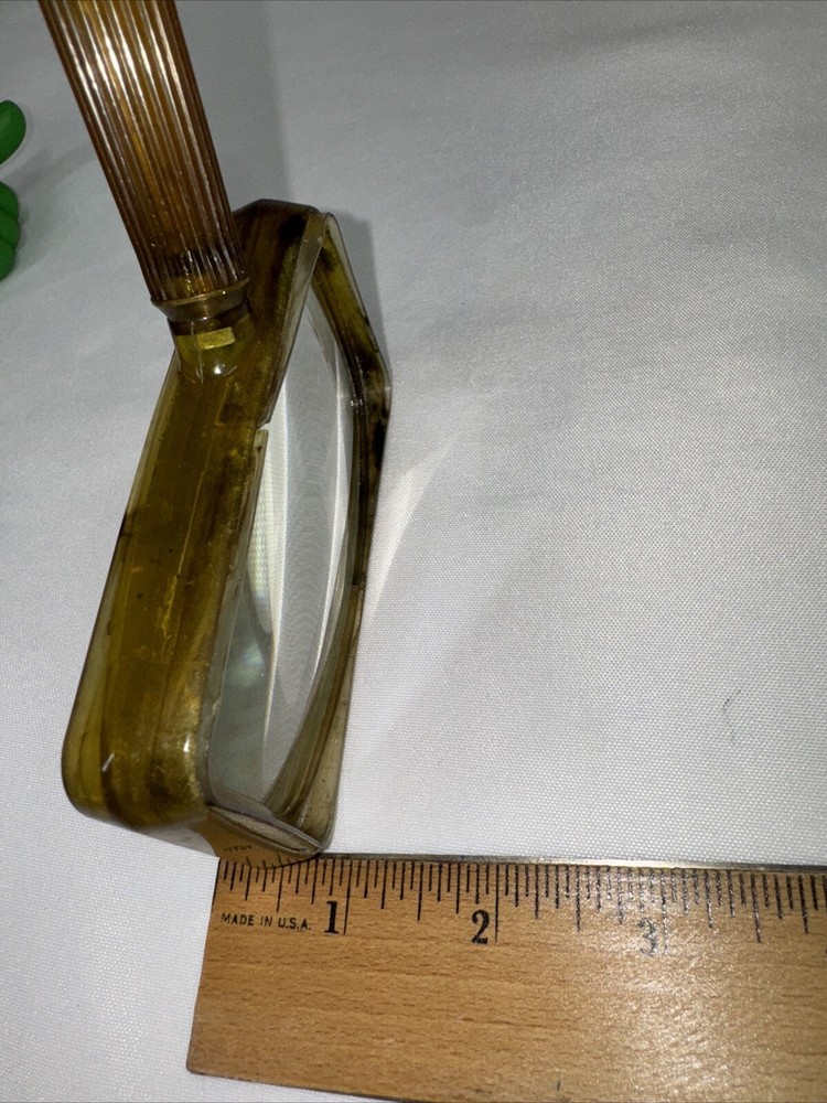 60's Art Deco Rectangular Magnifying Glass Brown Marbleized Bakelite MCM Plastic