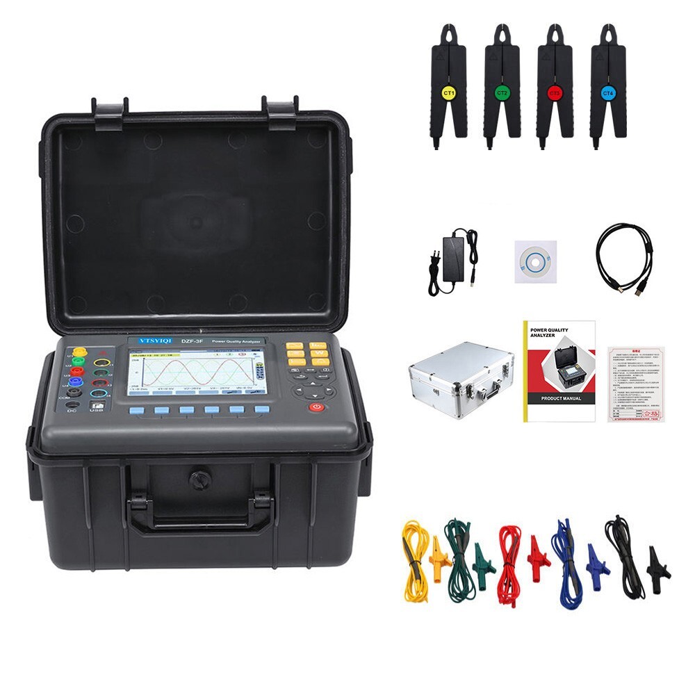 3 Phase Power Quality Analyzer with Transient Records 150 Sets AC 10mA~10.0A
