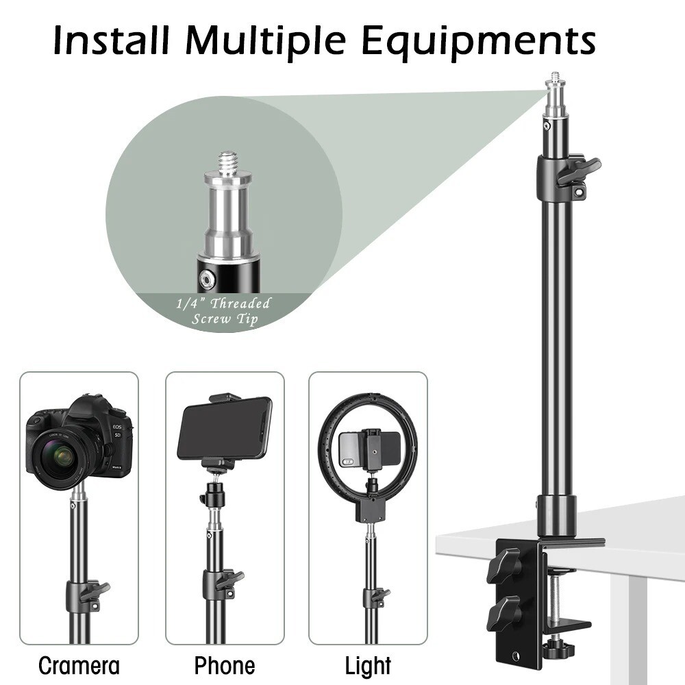 Table Desk Mount Stand Light Tripod with 1/4'' Ball Head for Camera Ring Light
