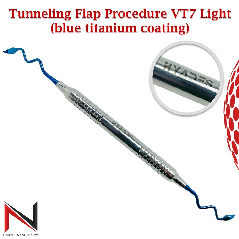 Tunneling Flap Procedure VT7 Light Blue Titanium Coated Elevators Dental Tools