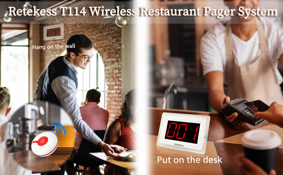 Retekess T114 Wireless Caregive Pager Calling System Host 30 Button Nursing Cafe