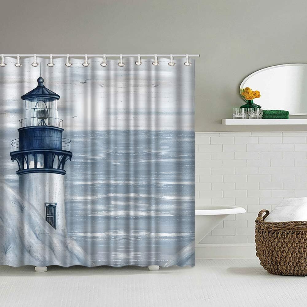 Lighthouse Shower Curtain Bathroom Decor 72"x72" Ocean Sunrise Nautical