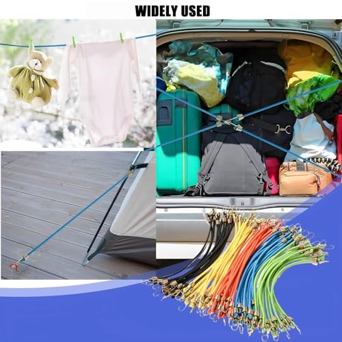 Small Bungee Cords with Hooks 12 Pack, 10" Mini Adjustable Rubber Stretchy