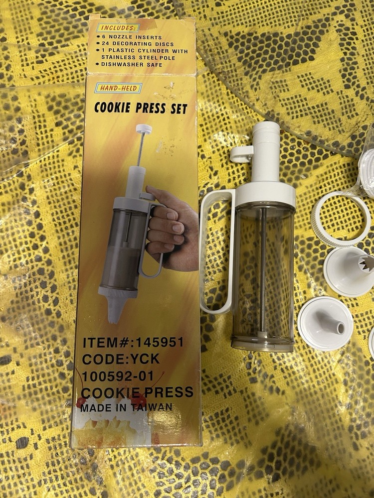 Hand Held Cookie Press Set with 24 Decorating Discs and 6 Tips