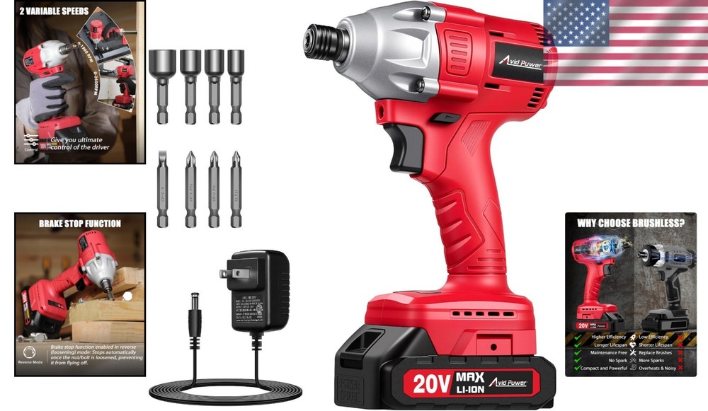 Versatile 20V Brushless Impact Driver with Brake Stop & Variable Speed Control