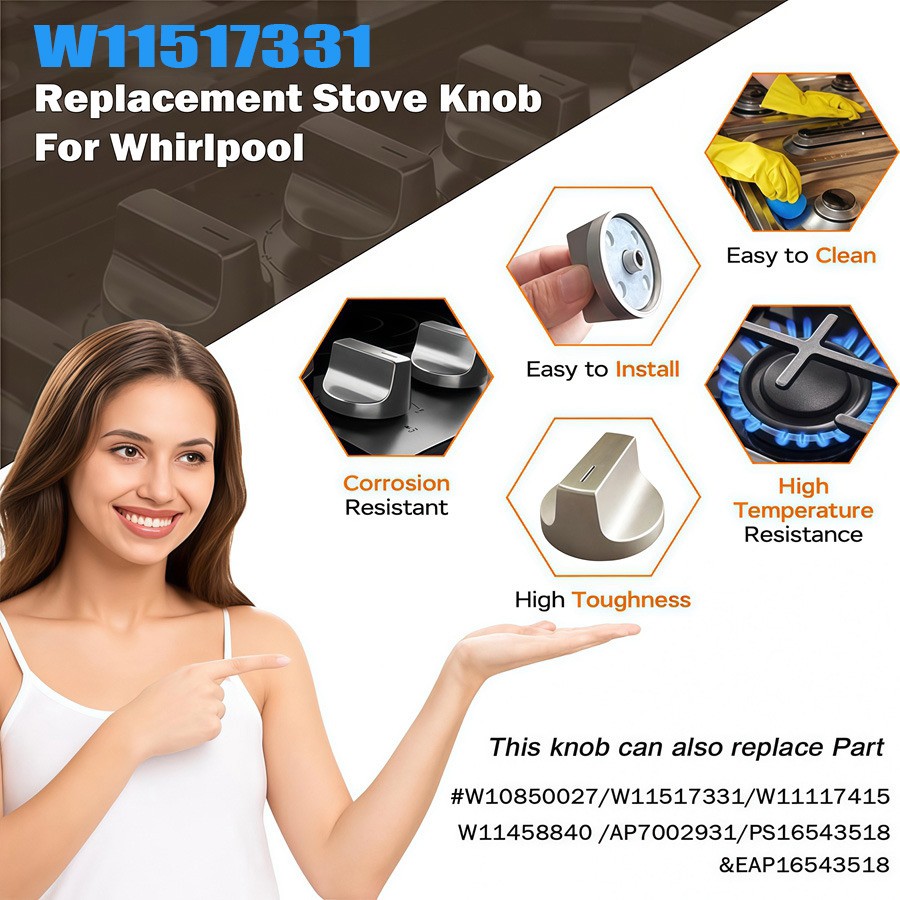 W11517331 for Whirlpool Electric Range Knobs (4pcs) Replace W10850027 W11117415