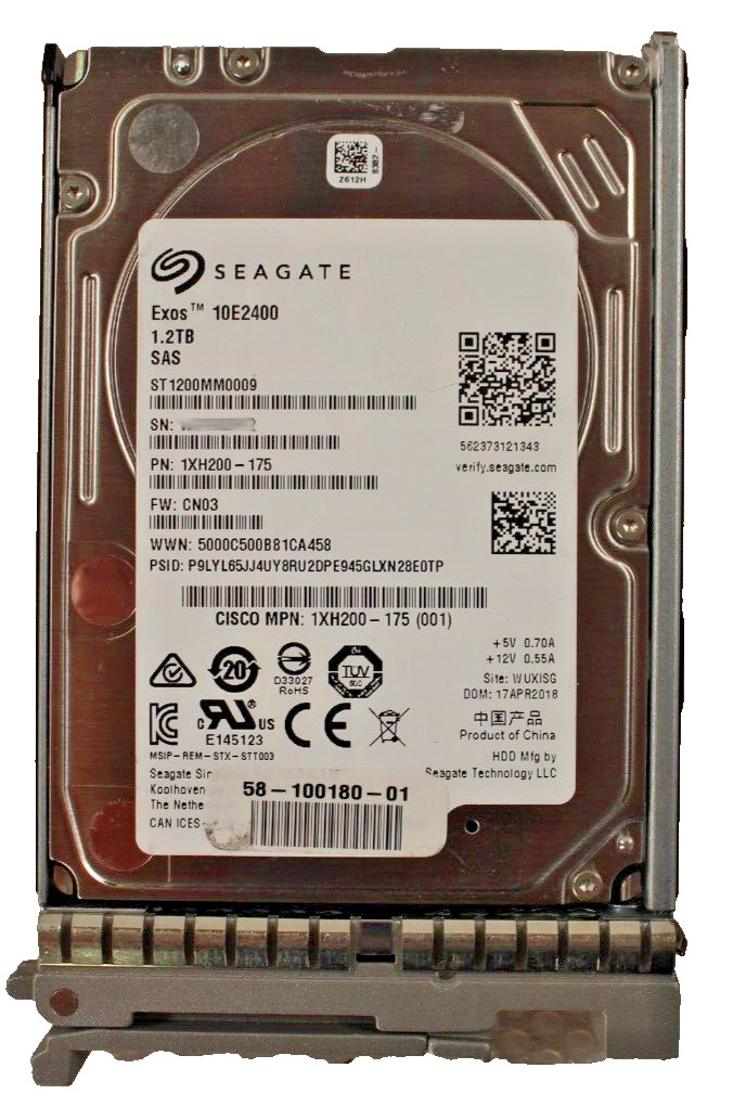 Seagate ST1200MM0009 1.2TB 2.5" 12Gb/s 10K SAS Drive Cisco 1XH200-175  w/ caddy