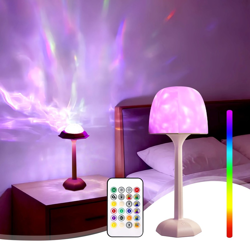 Rechargeable Table Lamp Remote 16 Color Changing LED Night Light Ripple