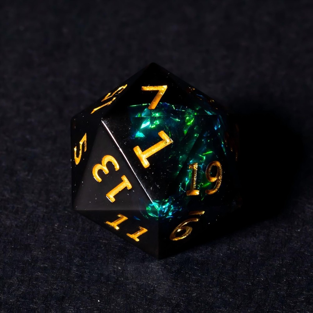 Resin DND Dice Set, 7 Pieces Handmade Sharp Edge Polyhedral Dice for Dungeons...