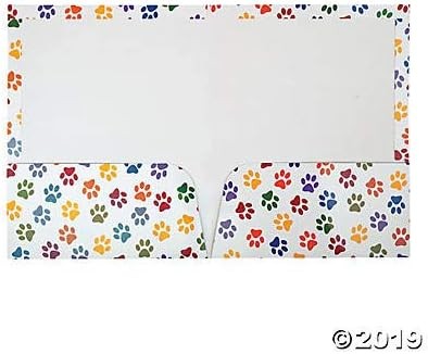 Paw Print Patterned Pocket Folders - 12 Pieces - Educational and Multi