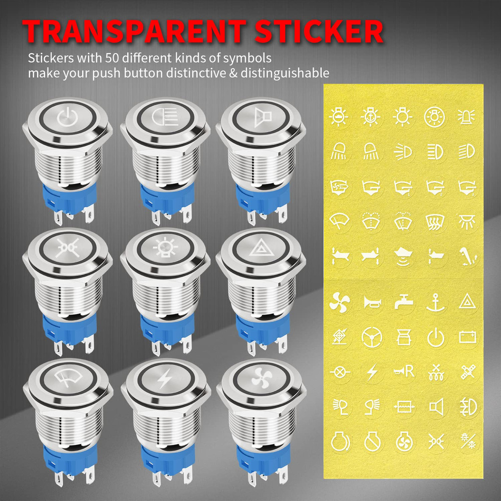 12V Latching Push Button Switch Marine Waterproof round Blue LED Pushbutton Swit