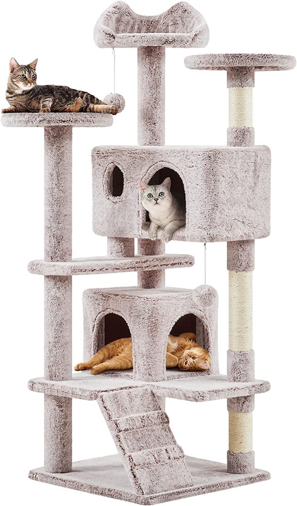Deluxe 54" Cat Tree with Double Condo, Scratching Posts & Play Balls