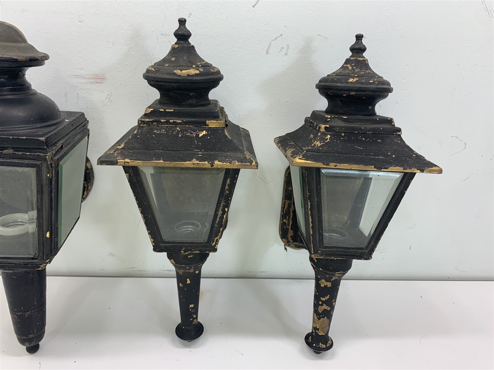 QTY 3 Black Painted Brass Vintage Carriage Lamps Lights Sconce Electric Gothic