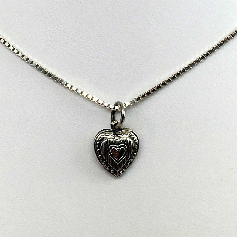 Sterling Silver HEART IN HEART Charm for Bracelet SMALL HEART Pendant PUFFY New