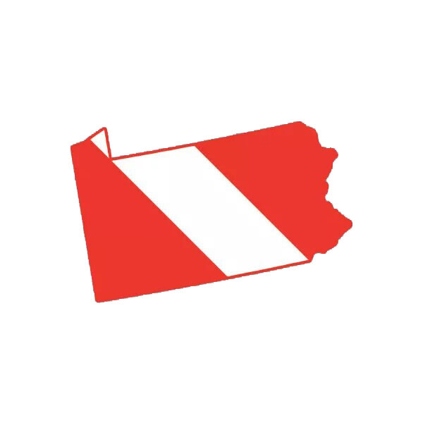 Pennsylvania State Shaped Diver Down Flag Sticker Decal