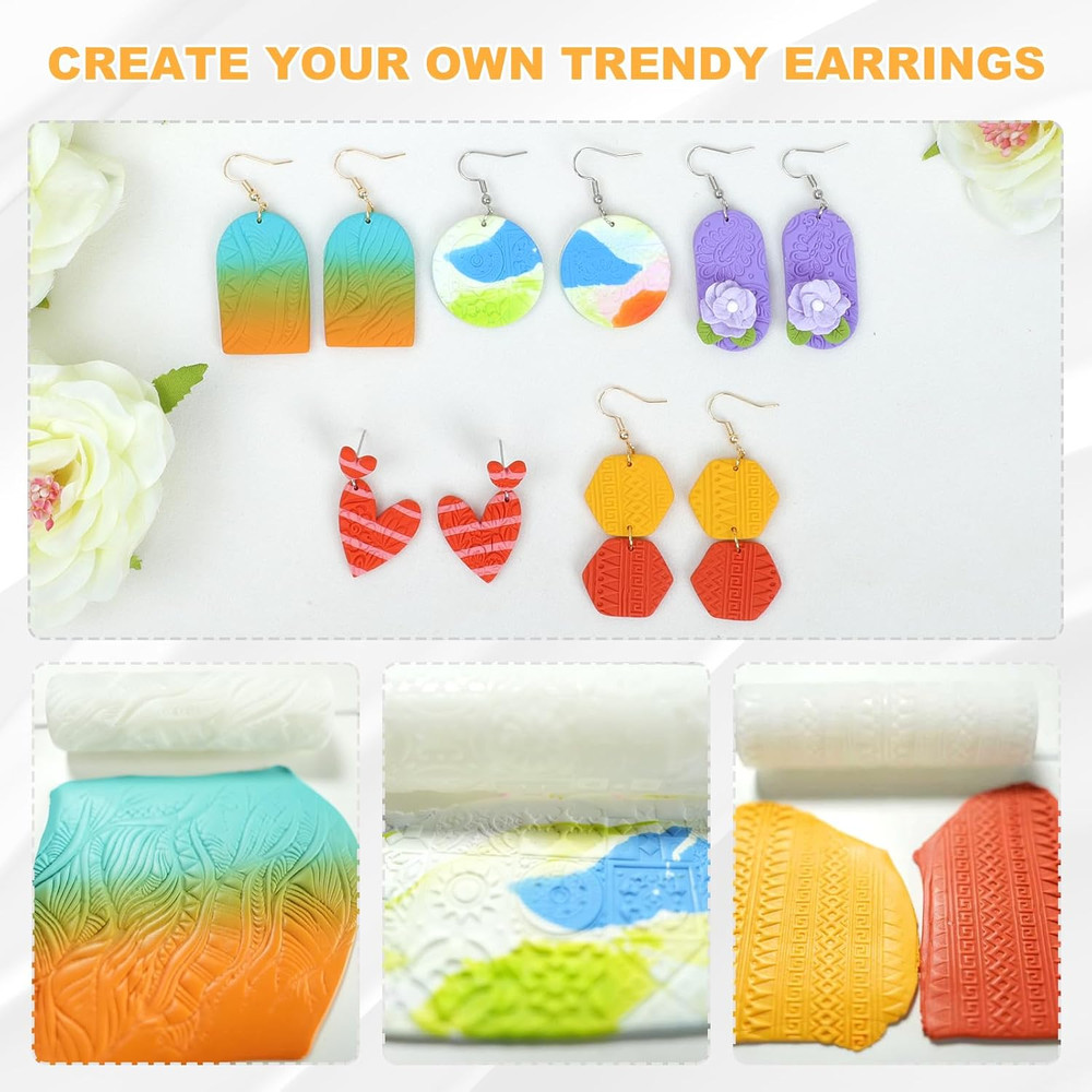 8 Pcs Polymer Clay Texture Roller, Texture Roller for Clay, Pottery Texture Roll