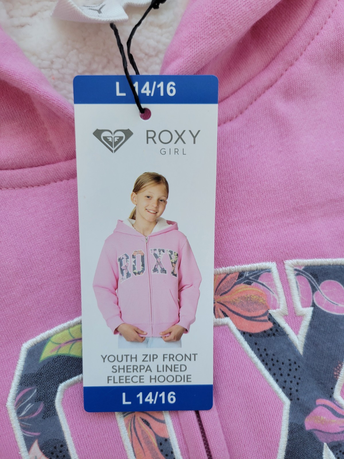Roxy pink girls fleece hoodie jacket Large 14/16 sherpa lined full zip