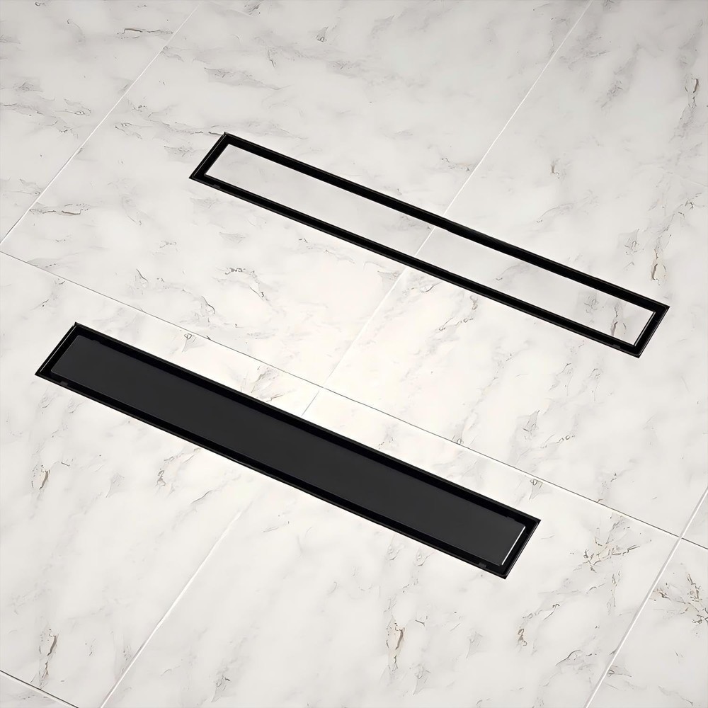 Linear Shower Drain 28 Inch Matte Black with Reversible Flat & Tile Insert Cover