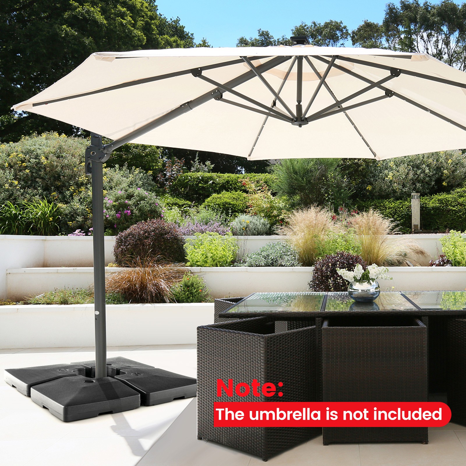 4pcs Fillable Patio Offset Cantilever Umbrella Base Stand Heavy-Duty Square