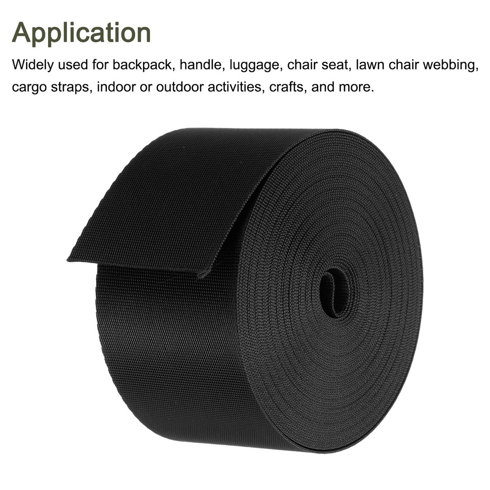 Flat Nylon Webbing Strap 2 Inch 10 Yards Black for Backpack