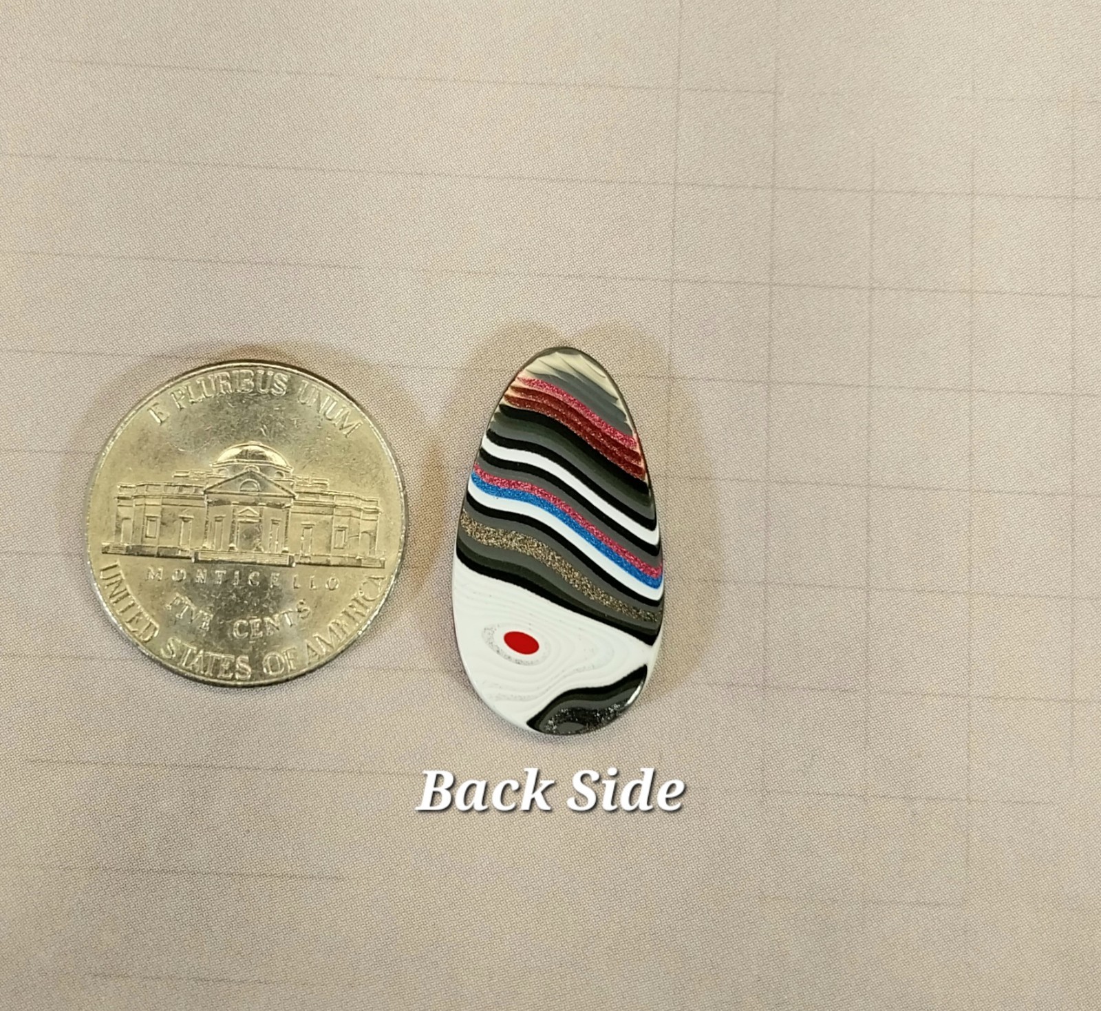 Fordite Cabochon, Flat Teardrop with Pink and Blue, EB40