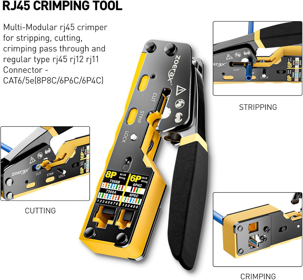 Network Tool Kit, 11 in 1 Professional RJ45 Crimp Tool Kit - Pass through Crimp