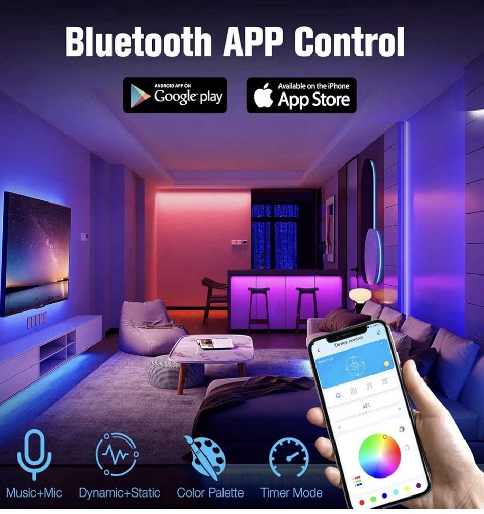 130ft Multicolor LED Light Strip Bluetooth App & Remote Control