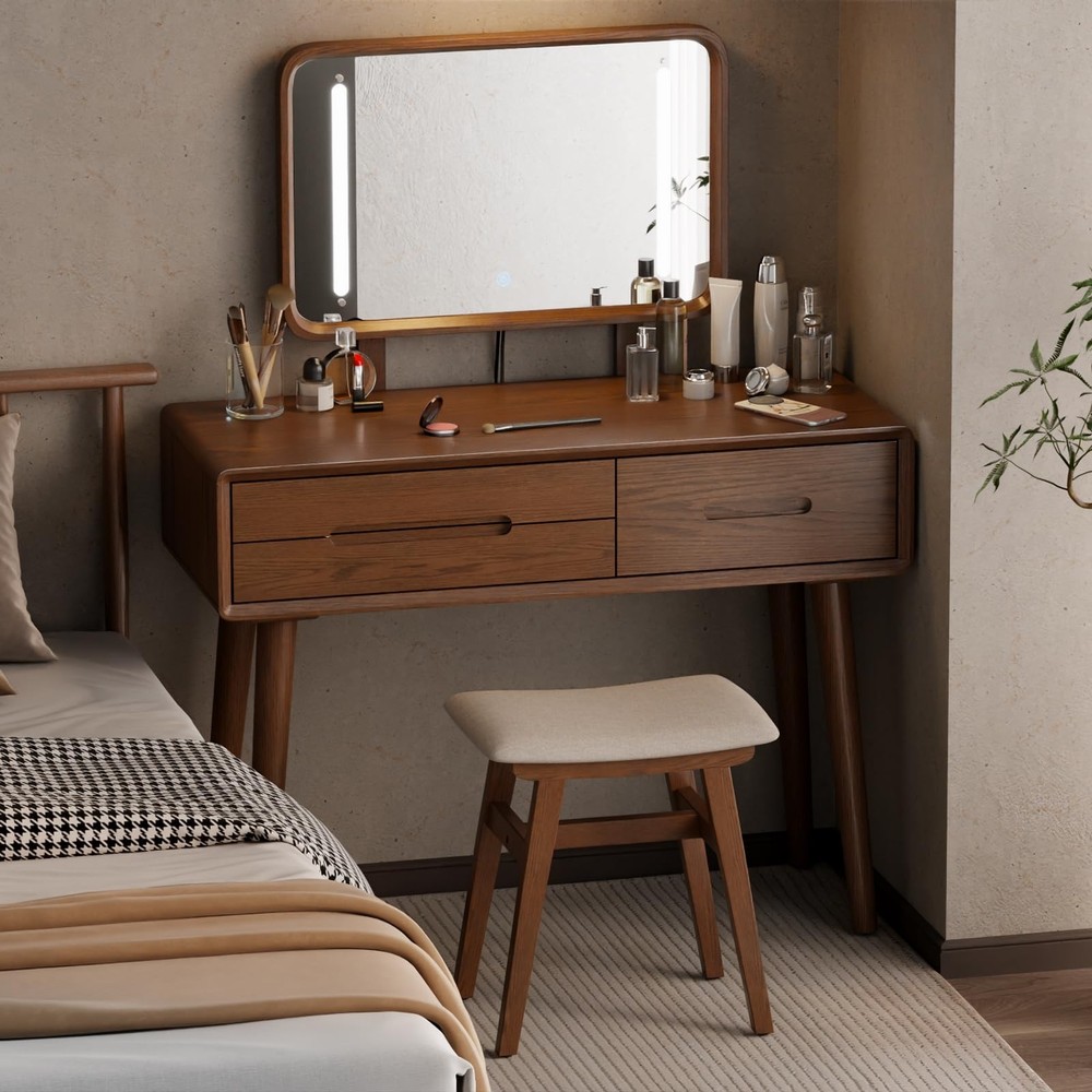 Solid Wood Small Vanity Stool Chair, Makeup Stools for Vanity Desk, Bathroom ...