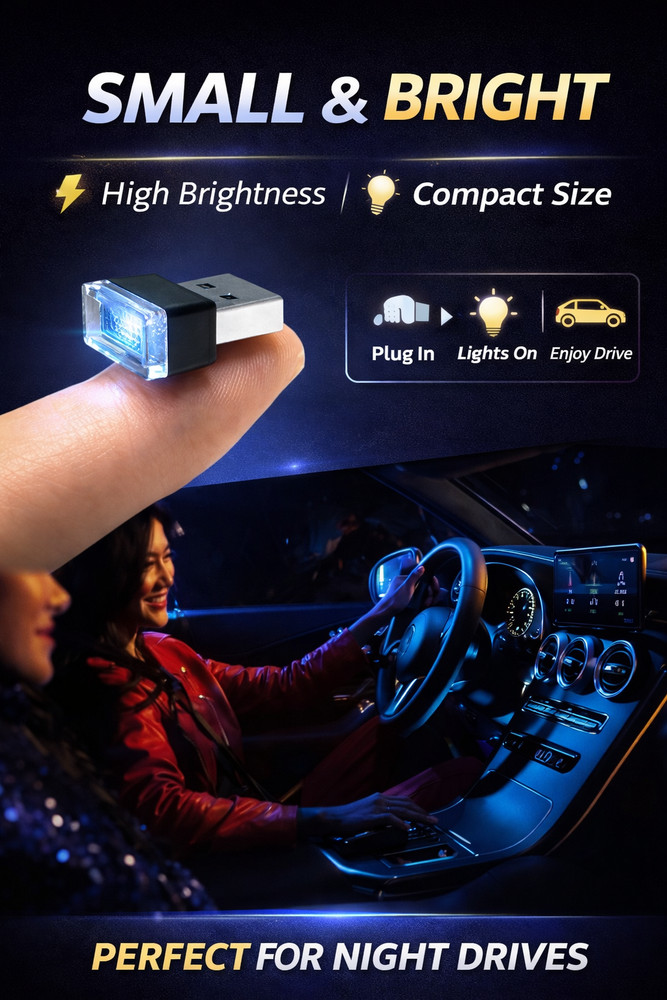 USB Car LED Lights Interior Ambient Mini Plug Play 5 Color Pack Universal