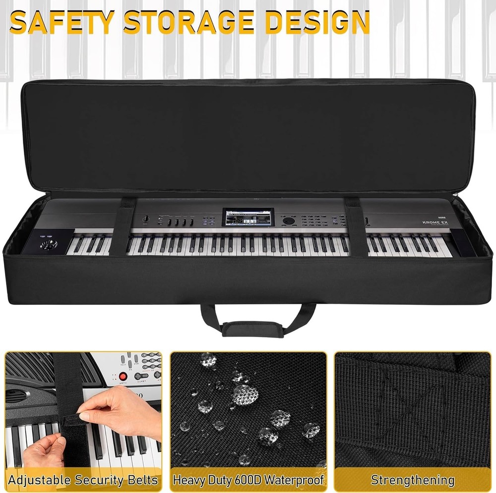 76 key Keyboard Case, Keyboard Gig Bag Case with Adjustable Straps and 6-Pock...