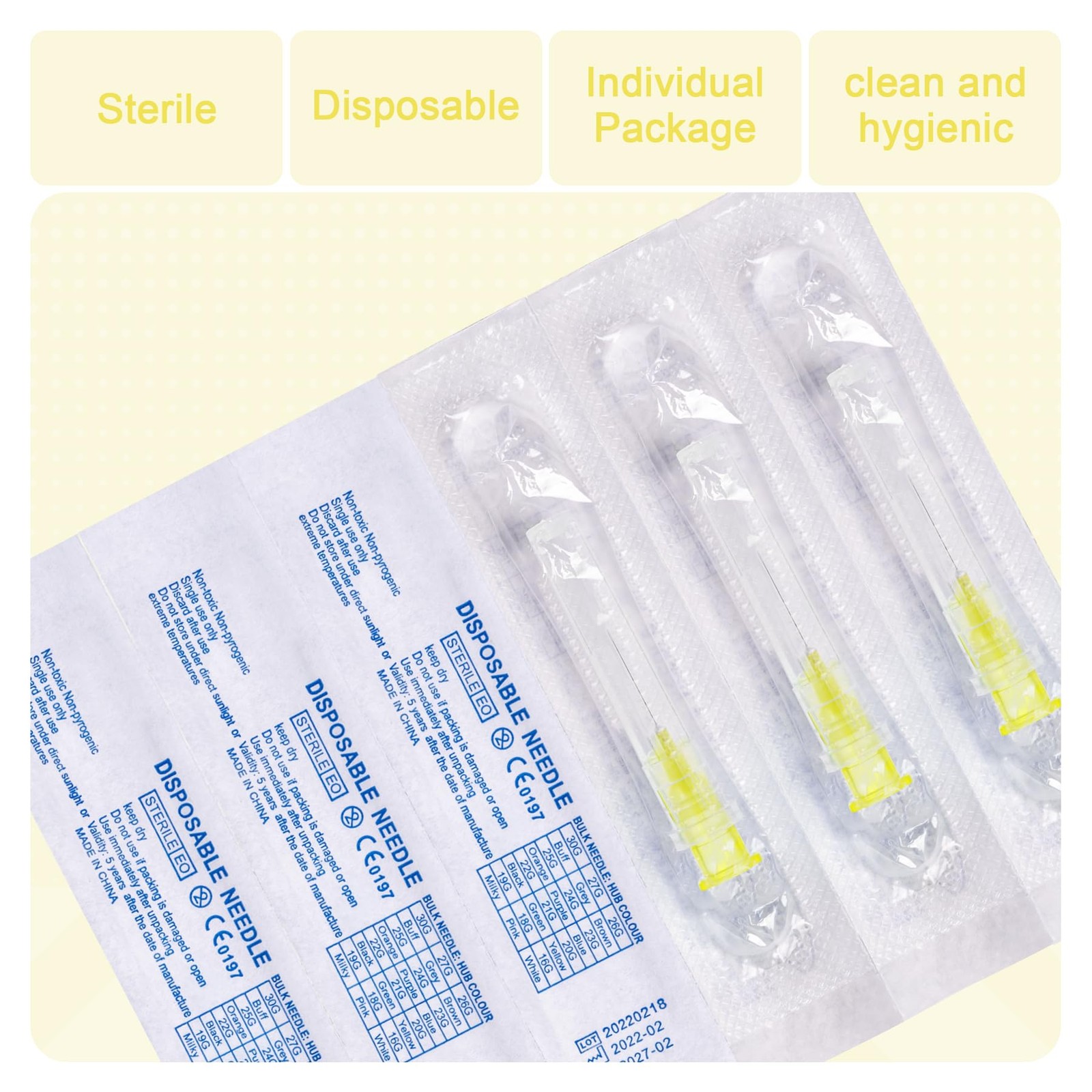 30 Gauge 1/2 Inch Needles with Caps, Individually Wrapped, 30 1/2"