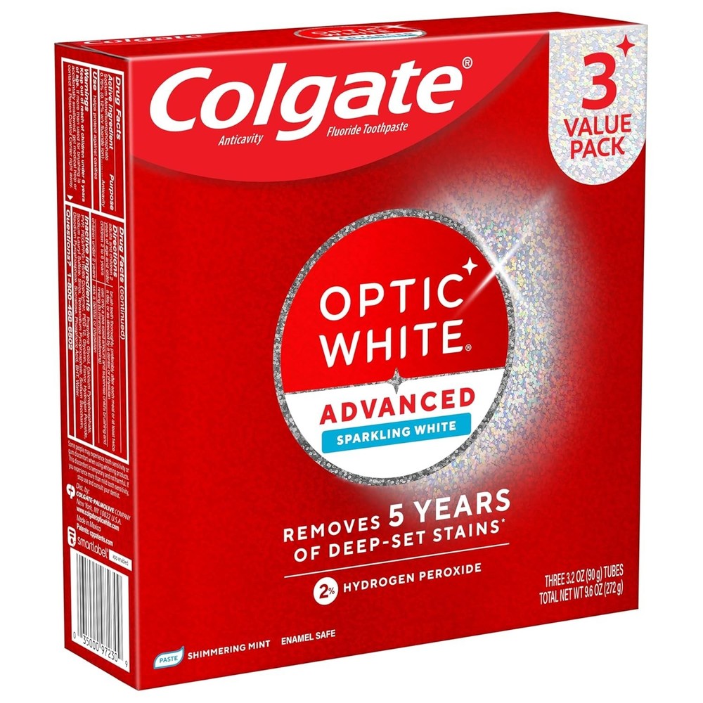 Colgate Optic White Advanced Toothpaste 3 Pack 3.2oz Whitening Mint Fluoride