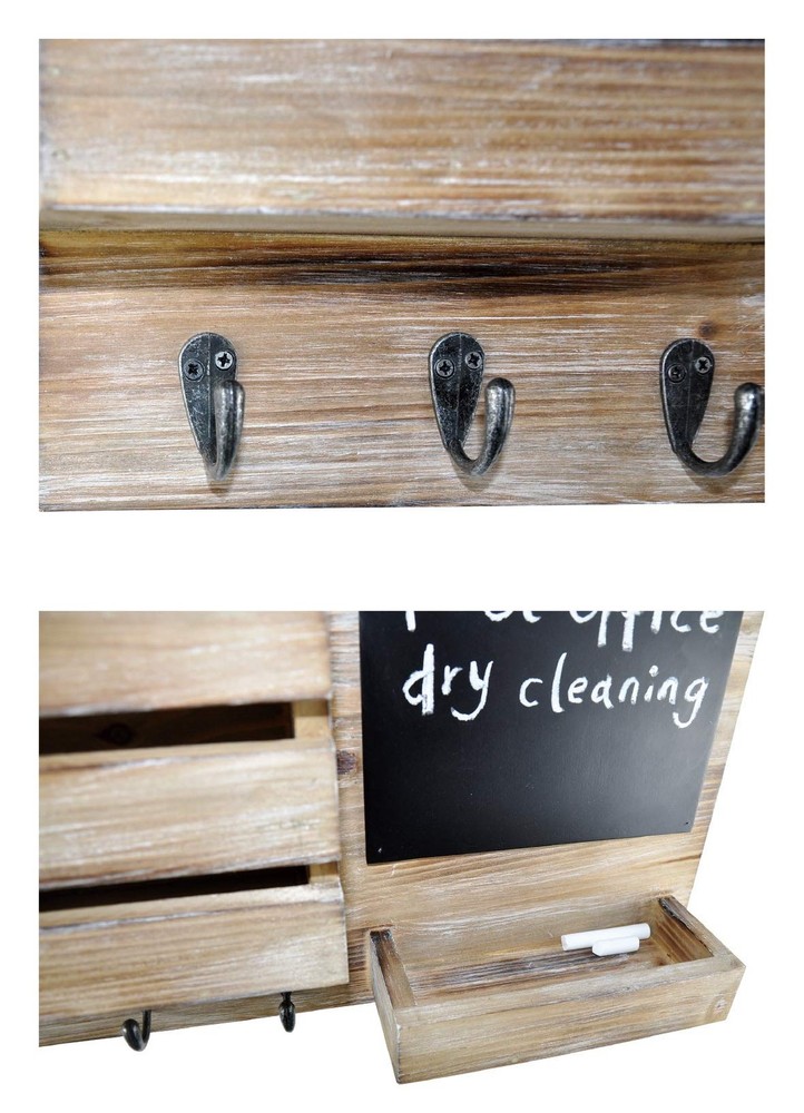 Key Hooks Holder, Entryway Mail Sorter Envelope Organizer Chalkboard, Leash P...