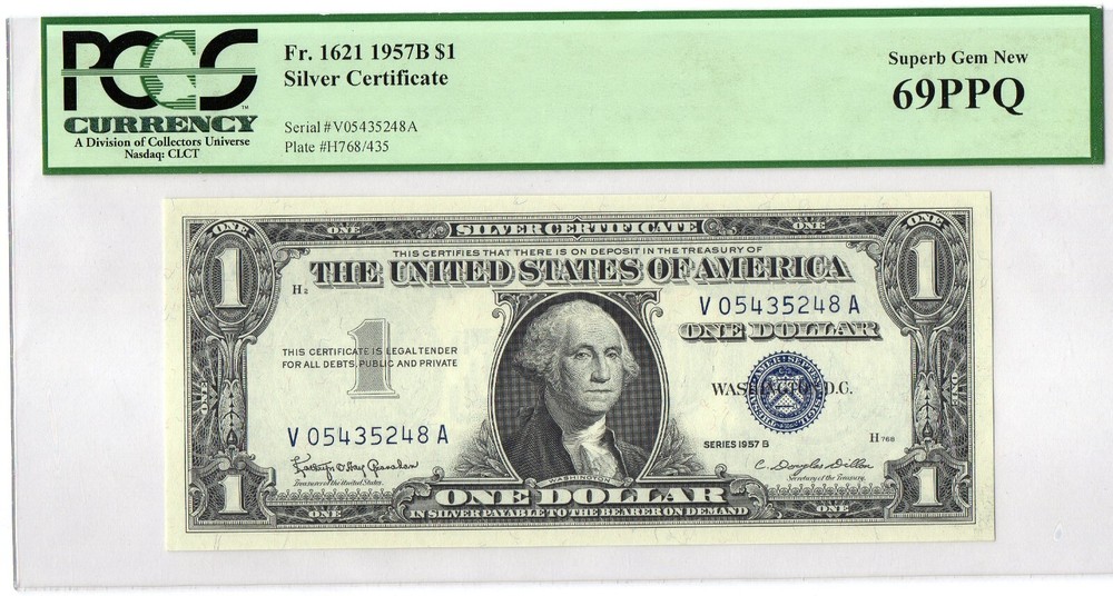 ⭐SUPERB GEM NEW ⭐ $1 1957B SILVER CERTIFICATE PCGS 69 PPQ
