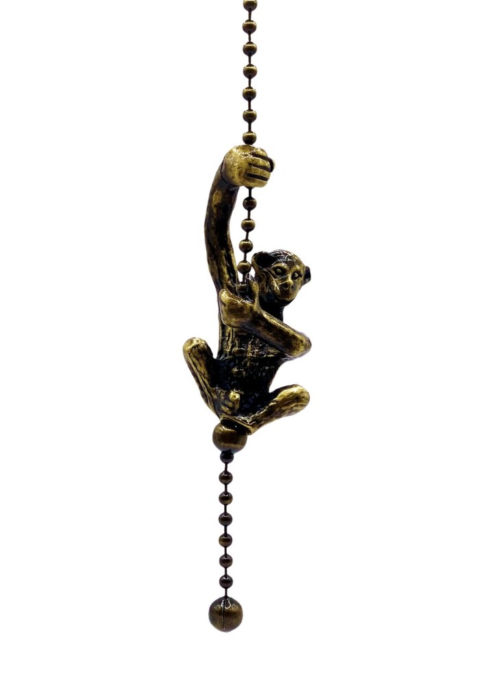 Lamp Parts-Socket/Fan Pull Chain-HANGING MONKEY-Antq. Brass Finish-12" Chain