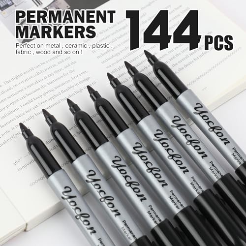 Permanent Markers Bulk, 144 Count Black Permanent Markers Set, Fine Tip,