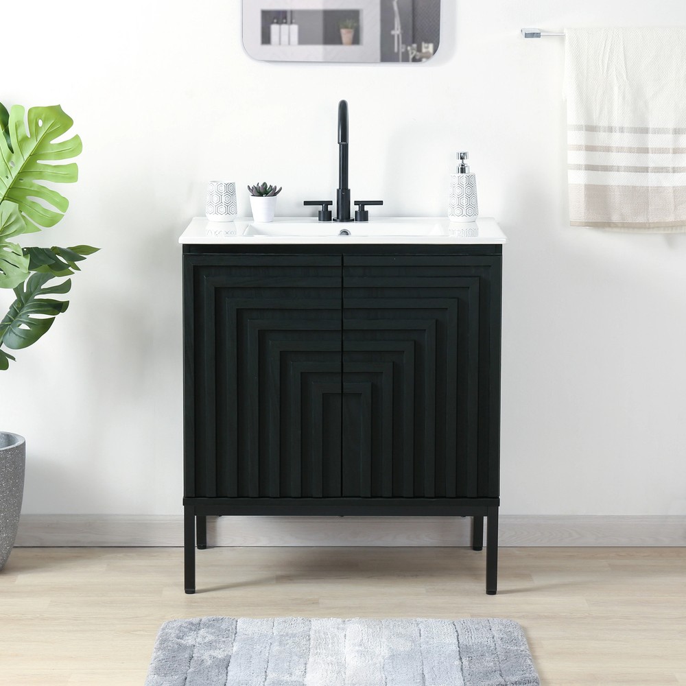 Rowan Geometric Modern Transitional 2-Shelf Bath Vanity Cabinet Only (Sink...